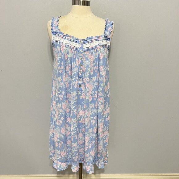 Eileen West Ballet Nightgown Sleeveless Modal Cotton Lace Floral Prairie Sz M - Picture 4 of 13